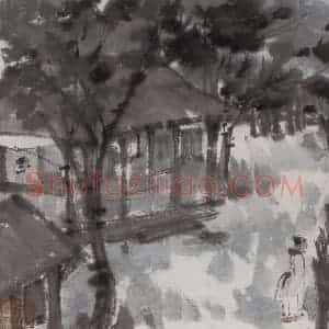 1948年 傅抱石《唐人诗意画册杜甫(客至)》国画人物作品图片赏析