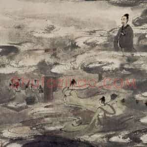 1954年 傅抱石《九歌图册.东皇太乙》国画人物作品图片赏析