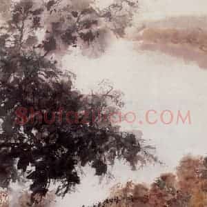 1964年 傅抱石《八开毛泽东诗词意画册.寥廓江天万里霜》国画山水作品图片赏析
