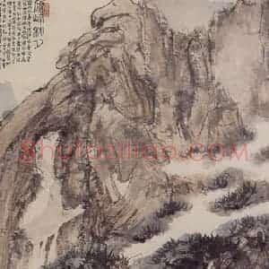 1943年 傅抱石《庐峰秋夕》国画山水作品图片赏析