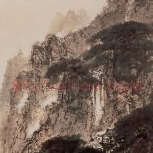 1944年 傅抱石《松亭观瀑图》国画山水作品图片赏析