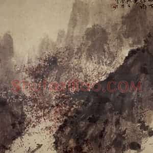 1956年 傅抱石《西风吹下红雨来》国画山水作品图片赏析