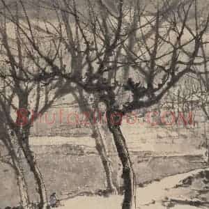 1957年 傅抱石《满天飞雪炫双眸》国画山水作品图片赏析