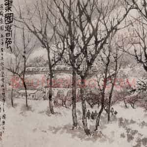 1960年 傅抱石《枣园春色》国画山水作品图片赏析