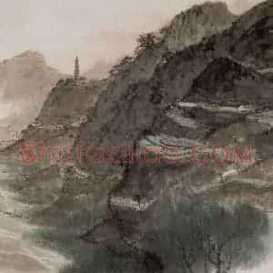1961年 傅抱石《陕北风光》国画山水作品图片赏析