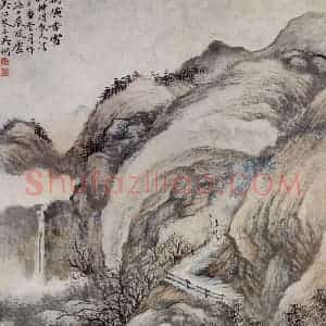 民国 吴桐《万横香雪》国画山水作品图片赏析