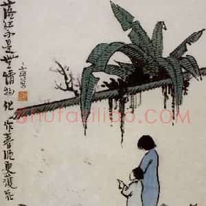 民国 丰仁《落红春泥》国画人物作品图片赏析