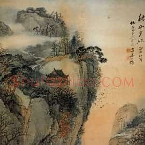 清代 吴庆云《秋山夕照》国画山水作品图片赏析