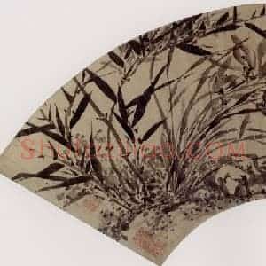 明代 项圣谟《兰竹画扇》国画花鸟作品图片赏析