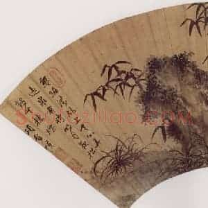 明代 项圣谟《竹石虬松图扇》国画花鸟作品图片赏析