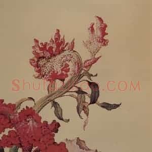 清代 朗世宁《仙萼长春图——鸡冠花》国画花鸟作品图片赏析
