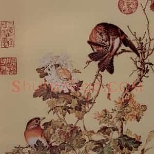 清代 朗世宁《仙萼长春图——菊花》国画花鸟作品图片赏析