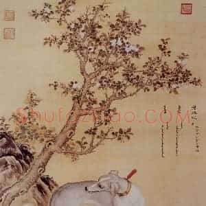 清代 朗世宁《十骏犬——苍水虬》国画作品图片赏析