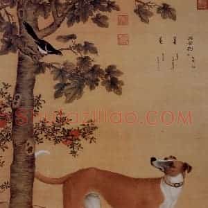 清代 朗世宁《十骏犬——茹黄豹》国画作品图片赏析