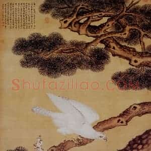清代 朗世宁《白海青图》国画花鸟作品图片赏析