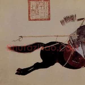 清代 朗世宁《阿玉锡持矛荡寇图》国画人物作品图片赏析