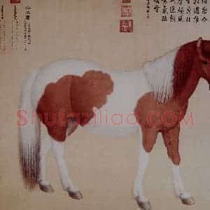 清代 朗世宁《十骏图——赤花鹰》国画作品图片赏析