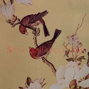 清代 朗世宁《仙萼长春图——海棠玉兰》国画花鸟作品图片赏析