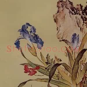 清代 朗世宁《仙萼长春图——虞美人蝴蝶兰》国画花鸟作品图片赏析