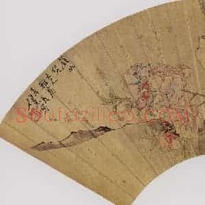 任薰《花鸟团扇》国画花鸟作品图片赏析