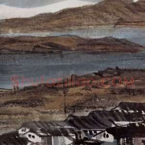 林风眠《沿江村落》国画山水作品图片赏析
