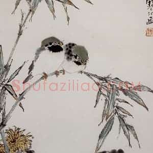 1936年 江寒汀《花卉立幅》国画花鸟写意作品图片赏析