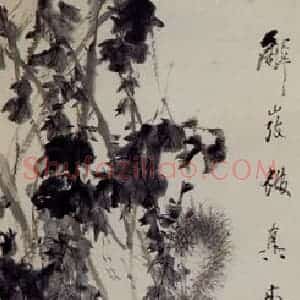 1892年 虚谷《松鼠葡萄图》国画花鸟作品图片赏析