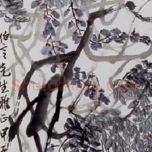 1924年 齐白石《藤萝》国画花鸟作品图片赏析