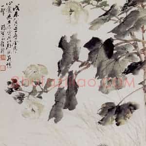 1928年 程璋《芙蓉猫》国画花鸟作品图片赏析