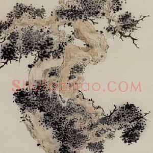 1924年 高剑父《柏树》国画花鸟作品图片赏析