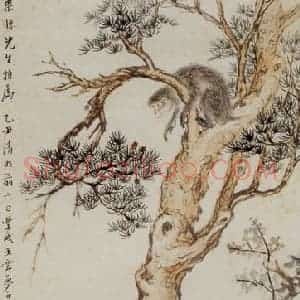 1925年 王梦白《五猴图》国画花鸟作品图片赏析