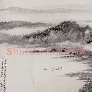 1957年 贺天健《江南春雨图》国画山水作品图片赏析