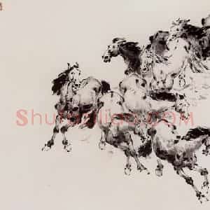 2002年 袁晓岑《穆王八骏》国画花鸟写意作品图片赏析
