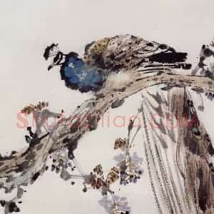 1987年 袁晓岑《长春孔翠》国画花鸟写意作品图片赏析