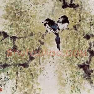 1989年 袁晓岑《春寒》国画花鸟写意作品图片赏析