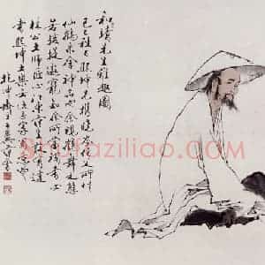 1989年 袁晓岑《林和靖》国画综合写意作品图片赏析