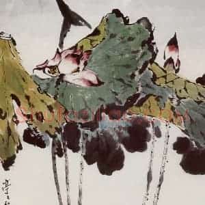 1993年 袁晓岑《亭亭玉立》国画花鸟写意作品图片赏析