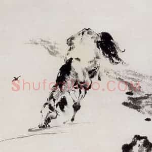 1993年 袁晓岑《饮马》国画花鸟写意作品图片赏析
