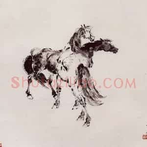1993年 袁晓岑《骐骥嘶风》国画花鸟写意作品图片赏析