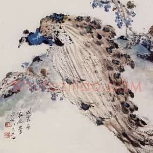 1998年 袁晓岑《翠羽紫云》国画花鸟写意作品图片赏析