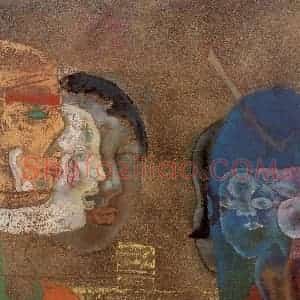 2003年 石虎《对语图》国画人物作品图片赏析