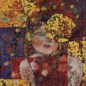 1997年 石虎《额菊》国画人物作品图片赏析