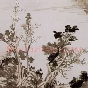 溥心畲《秋江钓暮烟》国画山水作品图片赏析