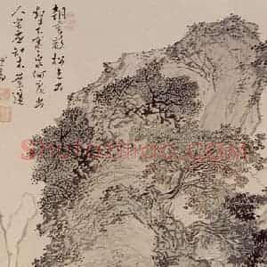 溥心畲《朝云蔽松图》国画山水作品图片赏析