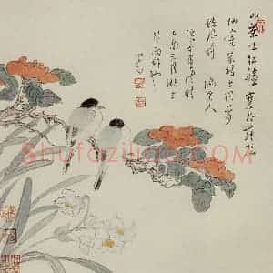 溥心畲《山茶水仙》国画花鸟作品图片赏析