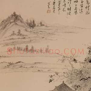 1937年 溥心畲《高楼闻笛》国画山水作品图片赏析