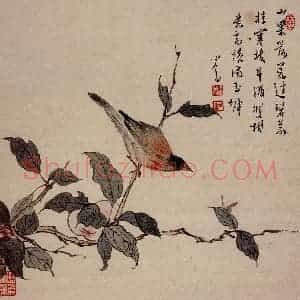1945年 溥心畲《寒枝双柑》国画花鸟作品图片赏析