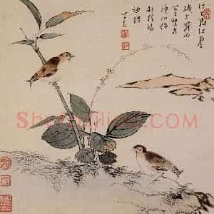 1945年 溥心畲《红蓼仙侣》国画花鸟作品图片赏析