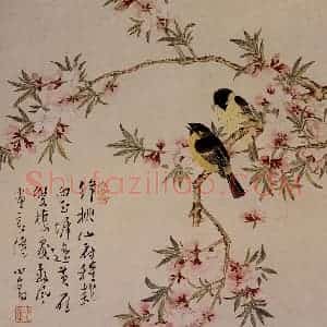 溥心畲《绛桃黄雀》国画花鸟作品图片赏析