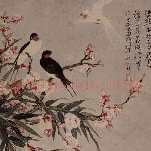 溥心畲《玉霞摇翠》国画花鸟作品图片赏析